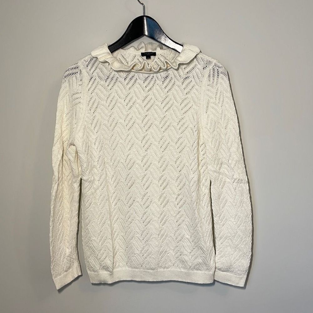 Talbots Women's Long Sleeve Sweater Open Knit Crochet Cream Size Petite‎ Large